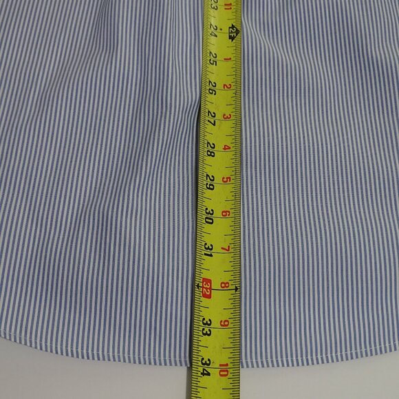 Lands End No Iron Supima Pinpoint Shirt Men Blue Stripe Traditional Size 17 34 - Picture 12 of 12
